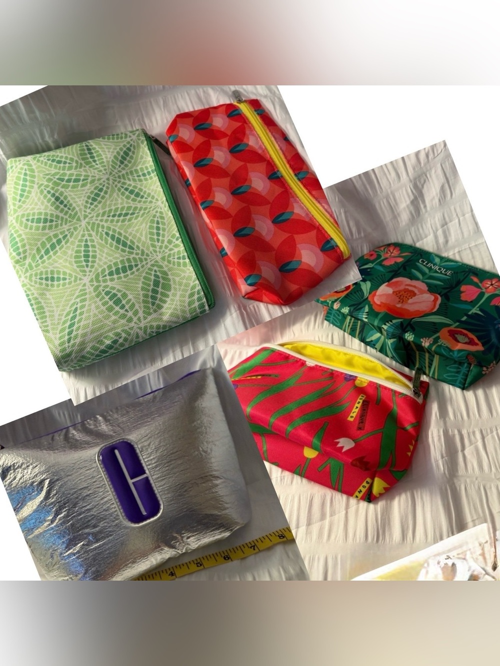Clinique Assorted Floral & Metallic Makeup Pouches